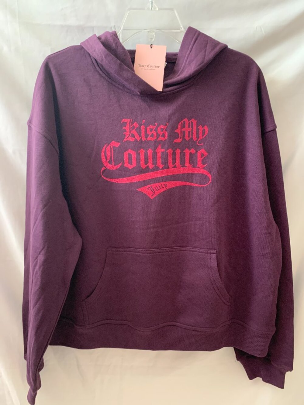 JUICY COUTURE Kiss My Couture Fleece Lined Hoodie in Shadow Purple Sz MEDIUM